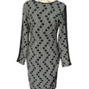 Vince Camuto Black and Silver Long Sleeve Bodycon Dress